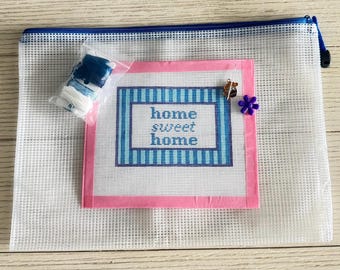 Home Sweet Home Sign - Needlepoint Kit - Handpainted Beginner Complete Set - All Supplies Included - 18 mesh Canvas