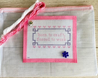 Beginner Needlepoint Kit, Handpainted Canvas, Funny Quote