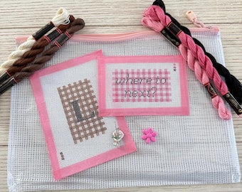 Gingham Luggage Tag Needlepoint Kit – Beginner Handpainted Canvas