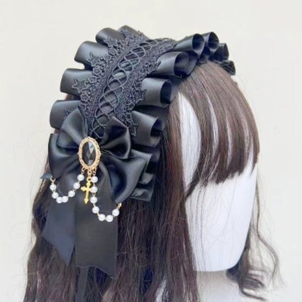 Handcrafted Gothic Lolita Maid Lace Headband, Cosplay Cute Headband, Gothic Fashion, Cosplay Accessories,Handmade Accessories,Lolita Fashion
