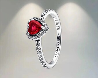 Bague coeur rouge Pandora, bague Pandora en argent sterling S925, alliance, bague de tous les jours, bague simple, bague à breloques, cadeau pour elle