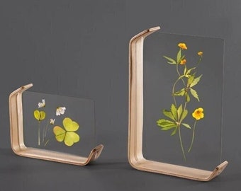 Wooden Acrylic Photo Frame 2-piece Set, Floating Picture Holder, Different Size Double Sided Poster for Pressed Flowers and Images, DIY