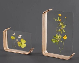 Wooden Acrylic Photo Frame 2-piece Set, Floating Picture Holder, Different Size Double Sided Poster for Pressed Flowers and Images, DIY