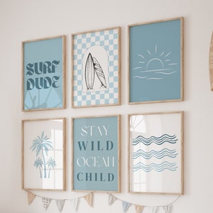 Coastal Wall Art For Boys Room Surfboard Wall Prints Coastal Art Bundle Kids Room Beach Posters Surf Theme Nursery Decor Checkered Prints