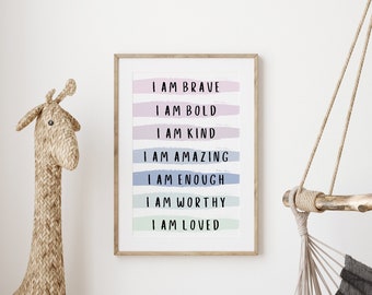 Positive Affirmation Prints For Kids Room Wall Art For Boho Nursery Affirmation Poster For Classroom Rainbow Decor For Playroom