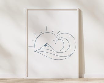 Minimalist Coastal Wall Art For Kids Room Beach Prints For Neutral Nursery Digital Line Art Poster For Living Room Surf Prints Toddler Room