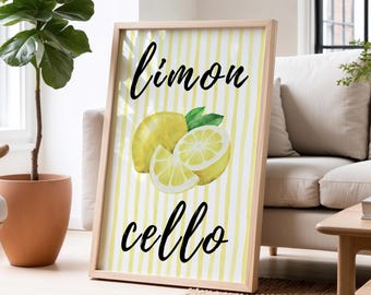 Mediterranean Wall Art For Modern Kitchen Lemon Print For Dining Room Decor Limoncello Wall Print For Italian Style Kitchen Watercolor Art