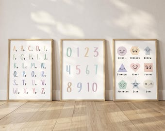Rainbow Educational Poster Set For Playroom Educational Wall Art For Nursery Alphabet And Number Posters For Homeschool Montessori Learning