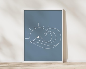 Minimalistische Küsten Wandkunst für Jungen Zimmer Strand Drucke für Jungen Kinderzimmer Digitale Linie Kunstdrucke für Kinderzimmer Surf Drucke für Strandhaus