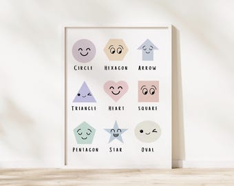 Education Posters For Homeschooling Pastel Shapes Poster For Toddler Playroom Printable Wall Art For Montessori Classroom Educational Prints