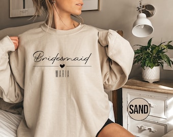 Personalized Bridesmaid Name Sweatshirt, Bachelorette Party Sweatshirt, Custom Bridesmaid Group Hoodie, Team Bride Matching Outfit Gift