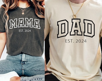 Comfort Colors® Custom Mama & Dad Shirt, Personalized Pregnancy Announcement T-shirt, New Mommy And Daddy Tees, Matching Parents Outfit Gift