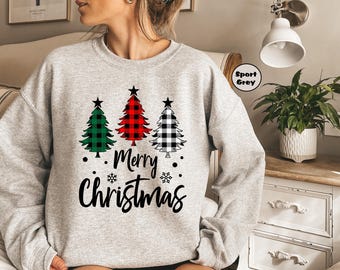 Merry Christmas Sweatshirt, Buffalo Plaid Christmas Party Hoodie, Christmas Family Holiday Outfit, Happy New Year Clothing, Xmas Hoodie Gift