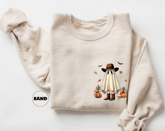 Halloween Cowboy Ghost Sweatshirt, Western Halloween Hoodie, Funny Halloween Outfit, Halloween Western Tee, Cute Spooky Hoodie Gift