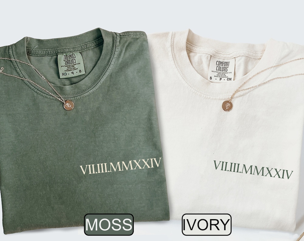 Gift For Boyfriend Personalized Roman Numeral Tshirt, Comfort Colors Custom Roman Date Neckline Shirt, Anniversary Year Outfit, Couple Tee, Valentines Day Gift Matching Clothing