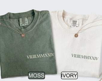 Personalized Roman Numeral Tshirt, Comfort Colors Custom Roman Date Neckline Shirt, Anniversary Year Outfit, Couple Tee, Valentines Day Gift