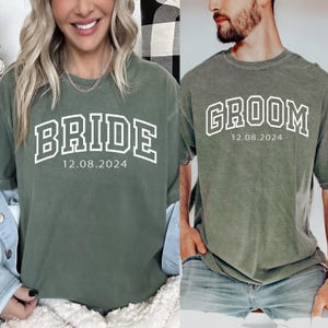 Custom Bride & Groom Comfort Colors® T-shirt, Personalized Engagement Shirt, Honeymoon Matching Bride And Groom Clothing, Wedding Party Tee