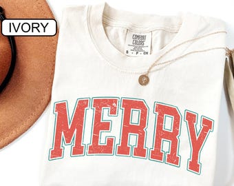 Comfort Colors® Merry T-shirt, Merry Christmas Shirt, Holiday Tee, Christmas 2024 Outfits, Christmas Party Clothing, Matching Christmas Gift