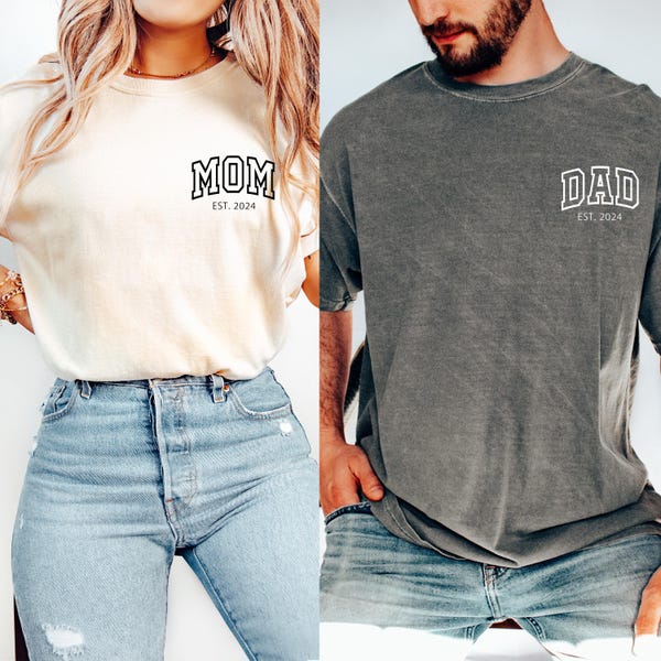 Custom Mom  Dad Comfort Colors® T-shirt, Personalized Mama & Dad Pocket Shirt, Pregnancy Announcement Tee, Matching Parents Outfit Gifts