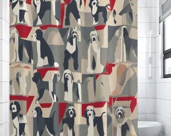 Lowchen Fluxus Dog Shower Curtain, Custom Dog Breed Shower Curtain, Home Decor Heavyweight Opaque Waterproof Fabric Gift, De Stijl Modernist