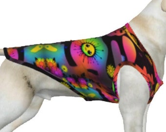 Neon Emoji Dog Shirt, Psychedelische Big Dog Tank Top, Grote Doggy OUTfit, Cadeau voor Hond Verjaardag, Trendy Huisdier Kleding, Rainbow Rave Trippy