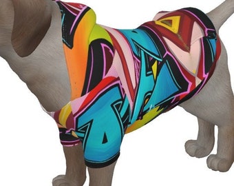 Sudadera con capucha para perro estilo graffiti, conjunto para perro pequeño, ropa para perro grande, sudadera para perro, jersey para perro, suéter, capucha, regalo para perros, ropa urbana vibrante y colorida