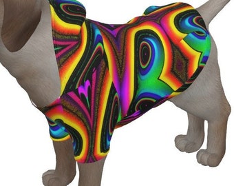 Sudadera con capucha y estampado fractal psicodélico para perros, ropa para perros pequeños, ropa para perros grandes, sudadera para perros, jersey para perros, suéter, capucha, regalo para perros, fiesta vibrante