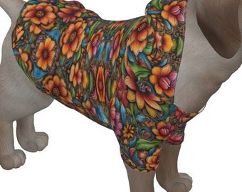 Sudadera con capucha floral psicodélica para perro, conjunto para perro pequeño, ropa para perro grande, sudadera para perro, jersey, suéter, capucha, regalo para perro, estilo boho hippie arcoíris
