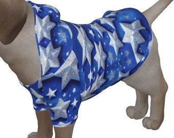 Sudadera con capucha para perro con estrellas azules, conjunto para perro pequeño, ropa para perro grande, sudadera para perro, jersey para perro, suéter, capucha, regalo para perro con purpurina, arte pop