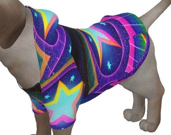 Sudadera con capucha para perro con estrellas moradas, conjunto para perro pequeño, ropa para perro grande, sudadera para perro, jersey para perro, suéter, capucha, regalo para perro que dispara arcoíris