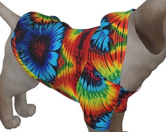 Sudadera con capucha tie-dye para perro, conjunto para perro pequeño, ropa para perro grande, sudadera para perro, jersey arcoíris, suéter, capucha, regalo para perro psicodélico, vibrante