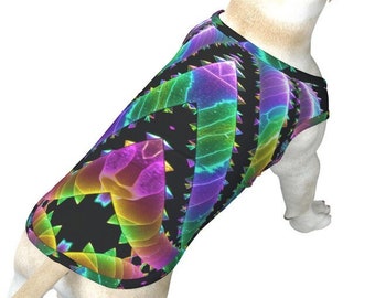 Psychedelisch DNA hondenshirt, grote hond tanktop, groot hondenvest, cadeau voor hondverjaardag, doggy outfit, trendy huisdierkleding neon regenboog zwart