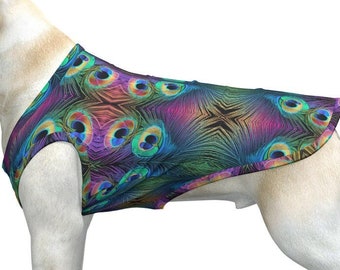 Psychedelische Peacock Dog Shirt, Big Dog Tank Top, Large Canine Vest, Cadeau voor Hond Verjaardag, Doggy Outfit, Trendy Pet Kleding Veer, Vogel