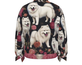 Victorian Samoyed Floral Dog Cotton Jacket, Unisex 