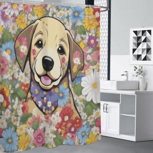 Labrador retriever hond douchegordijn, aangepast hondenras douchegordijn, decor van het huis, zwaargewicht ondoorzichtig waterdicht, puppy bloemenmeisje slaapzaal