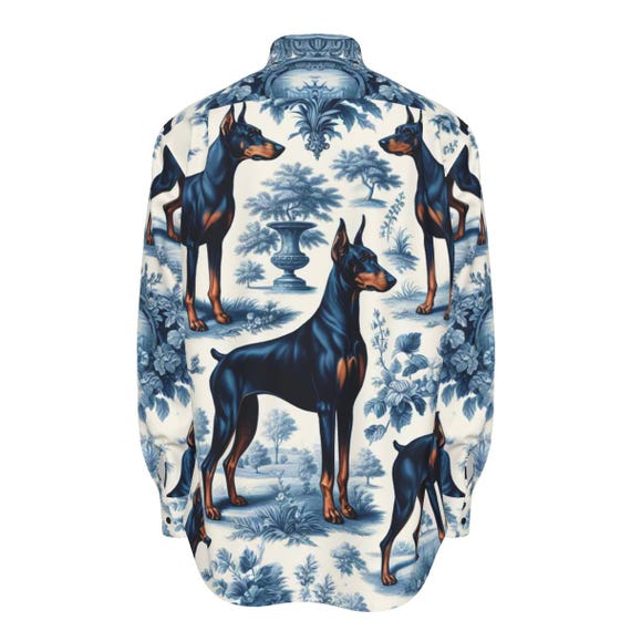 Doberman Pinscher Jouy De Toile Cotton Mens Shirt Button up Dog