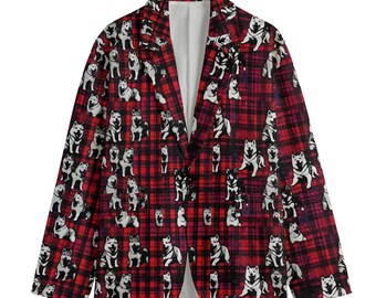 Holzfäller Akita Tartan Karierter roter Hundeblazer, Herren Baumwollblazer, Sportmantel, Hausjacke, Esszimmerjacke, plus Größen, Designer Luxus