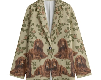 Irish Setter Floral Dog Blazer, Cottagecore  Women's Cotton Blazer, Suit Jacket, Sport Coat, Plus Sizes, Designer Luxury, Event Jacket