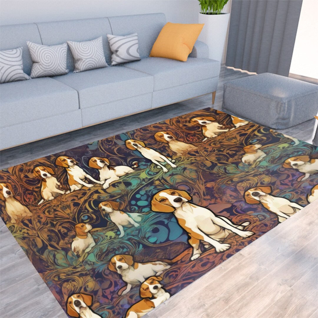 Art Nouveau Beagle Dog Mat, Pet Rug, Puppy Mat, Floor Covering, Non ...