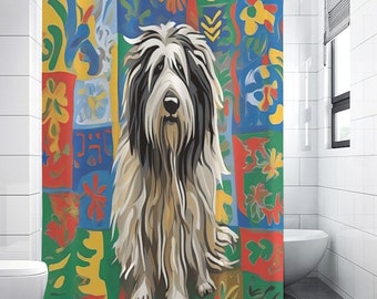 Tenda da doccia artistica con cane, tenda da doccia personalizzata con razza di cane, decorazione per la casa con pastore inglese, tessuto pesante impermeabile, floreale, regalo