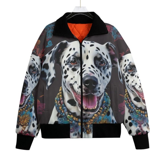 Dalmatian Floral Dog Bomber Jacket, Tattoo Custom Dog Coat