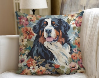 Cottagecore Bernese Mountain Dog Dog Pillow, Gift for Dog Lover, Home Decor, Decorative Throw  Pillows, Custom Breed, Gift for Mom, Floral