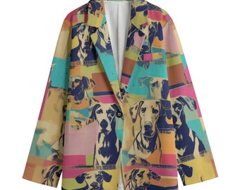 Greyhound  Mid Century Modernist Dog Blazer, Women's Cotton Blazer, Suit Jacket, Sport Coat, Plus Sizes, Luxury, Event Jacket, Pop Art