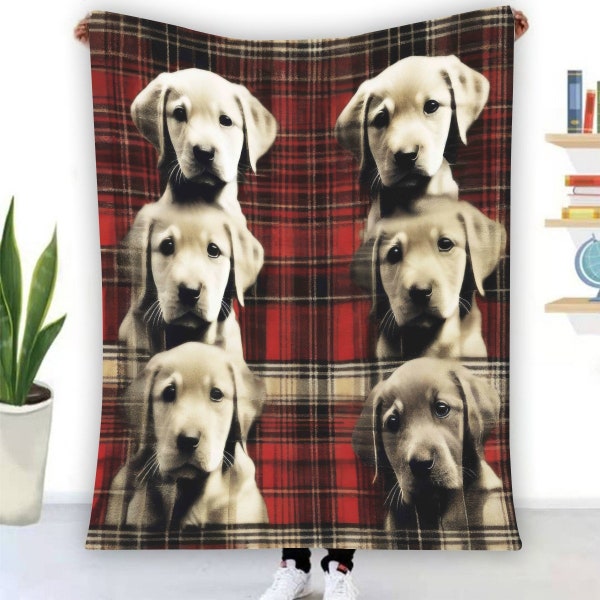 Labrador Retriever Plaid Dog Minky Blanket, Plush Bohemian Throw, Lodge Cover, Cuddly Bedspread , Gift, Custom Breed, Lumberjack Home Decor