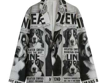 Greater Swiss Mountain Dog Newspaper Dog Blazer, Men's Cotton Blazer, Sport Coat, Smoking Jacket, Dinner Jacket, Plus Sizes, Designer Luxury