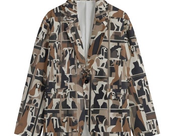 Mid Century Modernist Saluki Dog Blazer, Men's Cotton Blazer, Sport Coat, Smoking Jacket, Dinner Jacket, Plus Sizes, Designer Luxury Brown