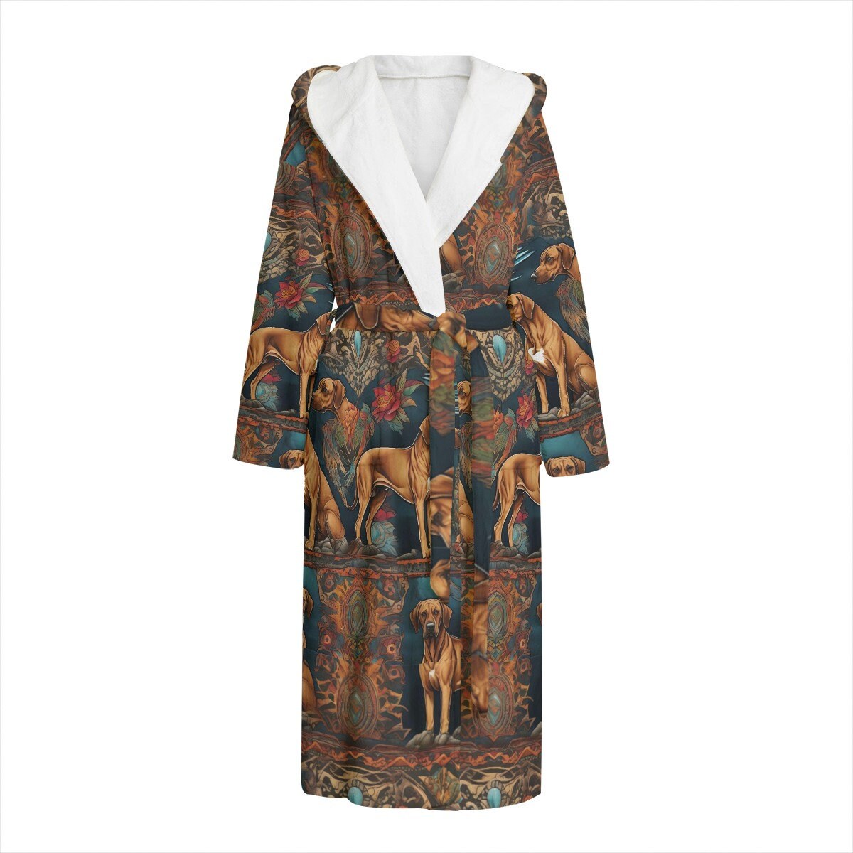 Baroque Rhodesian Ridgeback Dog Plush Robe, Hooded Bathrobe
