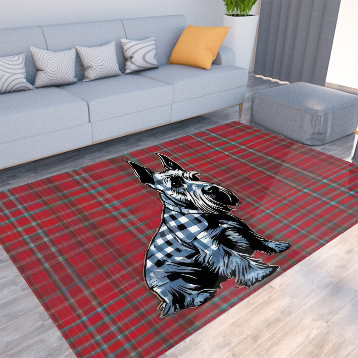 Tartan Plaid Dog Mat, Scottish Terrier Rug, Floor Covering, Non-Slip Mat, Designer, Gift for Dog, Pet Carpet, Lumberjack, Buffalo Windowpane