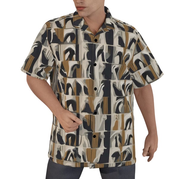 Mid Century Modernist Saluki Dog Cotton Hawaiian Shirt, Fluxus Men's Aloha Button Up Shirt, Gift,Custom Breed, Bowling DeStijl, Art History