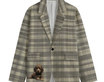 Cockapoo Poodle Windowpane Dog Blazer, Men's Cotton Blazer, Sport Coat, Smoking Jacket, Dinner Jacket, Plus Sizes, Designer Luxury Tartan